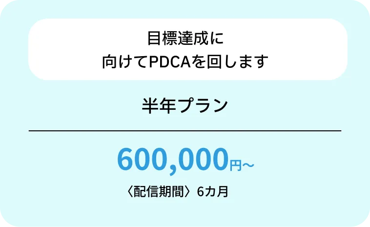 目標達成に向けてPDCAを回します 半年プラン 600,000円～ 〈配信期間〉6カ月