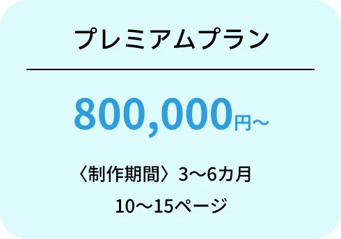 プレミアムプラン 600,000円~ 〈制作期間〉3~6カ月 10~15ページ